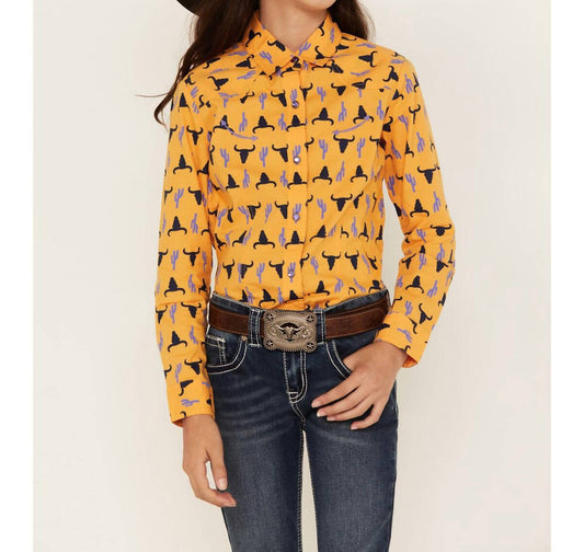 Cruel Girl - Girls Steer Head Snap Western Shirt - animal - clothing - kids