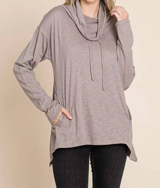 Culture Code - Drawstring Cowl Neck Top - brown - clothing - rayon