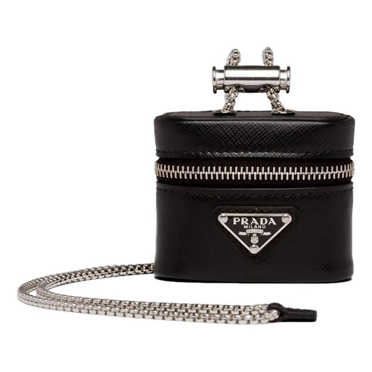 Prada - Women's Triangle Saffiano Leather Mini Airpods Case With Chain
