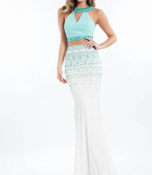 Rachel Allan - Two-piece Beaded Jersey Evening Gown