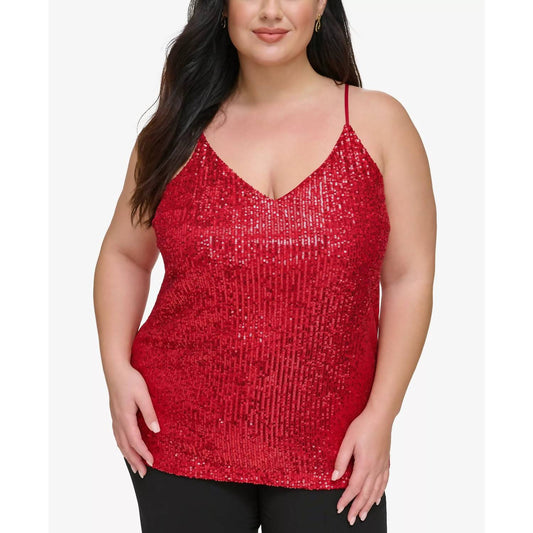 Calvin Klein - V-neck Sleeveless Sequin Camisole Top - Plus