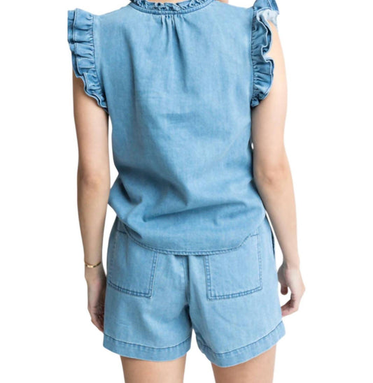 Karlie - DENIM RUFFLE SLEEVE TOP