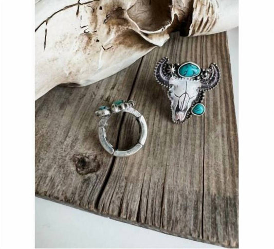 Boho Ranch - Women's Western Turquoise Steer Adjustable Ring