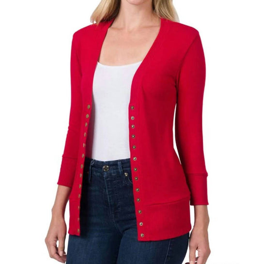 Zenana - Snap 3/4 Sleeve Cardigan