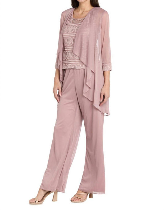R&M Richards - Glitter Embroidered Pant Suit With Pearl Neckline