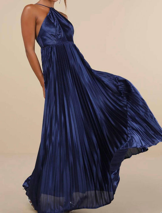 Lulus - Charm Satin Pleated Maxi Dress