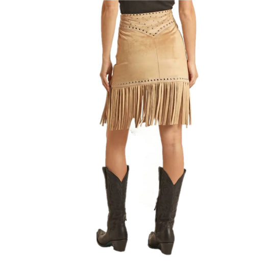 Rock & Roll Denim - Studded Fringe Skirt With Side Zip