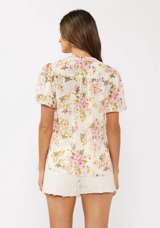 Lovestitch - Floral Puff Sleeve Button-down Top