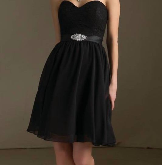 Morilee - Cocktail Lace Chiffon Dress With Satin Tie Sash