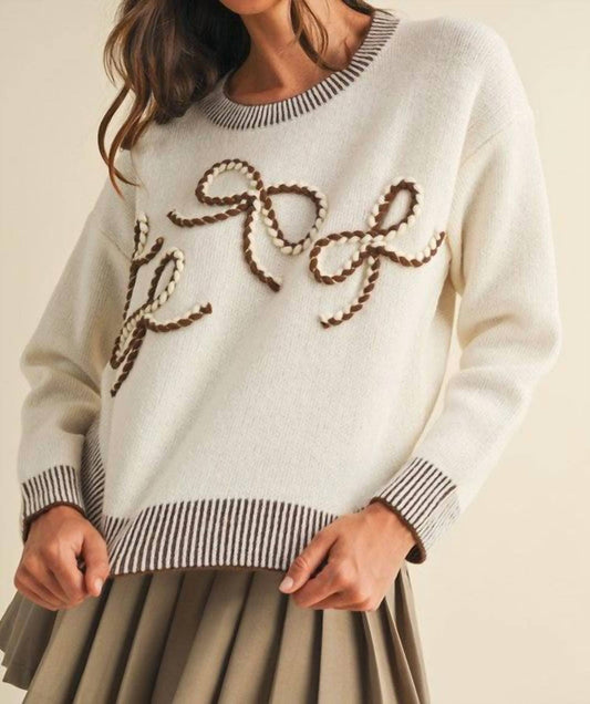 Anniewear - Braided Bow Patch Crew Sweater Top