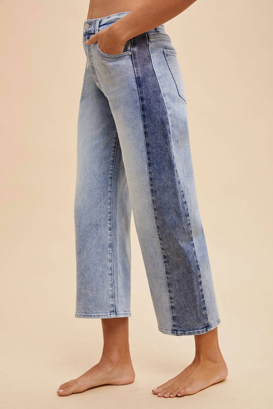 Anniewear - Gabrielle Two Tone Side Panel Stretch Barrel Leg Jeans