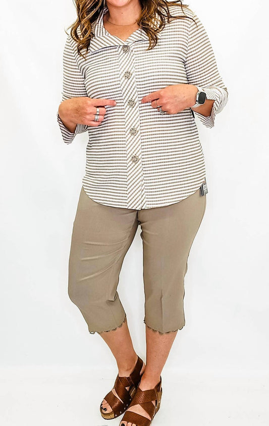 Multiples - Striped Collared Top