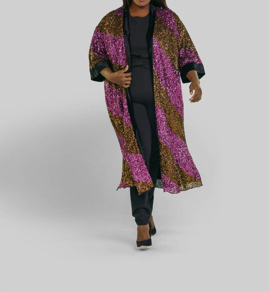 -Bl^Nk- - Sequin 3/34 Sleeve Duster - Plus