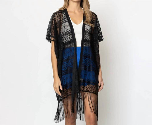 Judson & Co. - Aztec Boho Lace Fringe Kimono Cover Up
