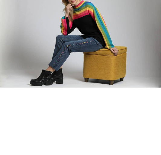Apny - Rainbow Stripe Funnel Neck Sweater