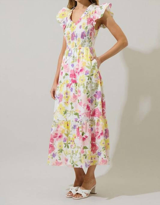 Sugarlips - Leonie Floral Sunfire Tiered Midi Dress