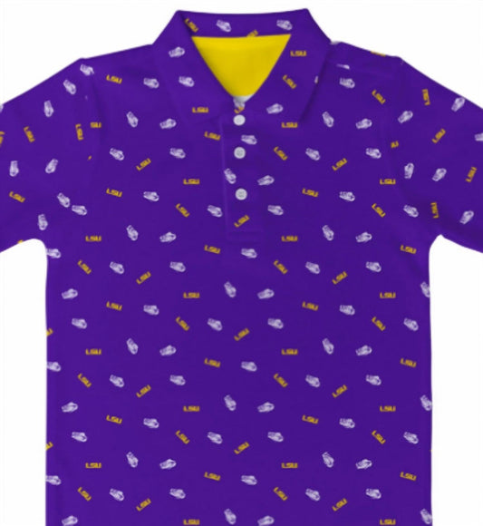 Vive La Fete - Boy's Lsu Tigers Logo Short Sleeve Performance Polo Shirt