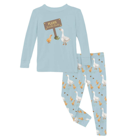 Kickee - Girl's Long Sleeve Graphic Tee Pajama Set