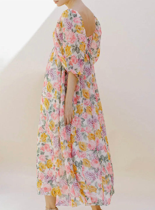 Storia - Square Neck Puff Sleeve Maxi Dress