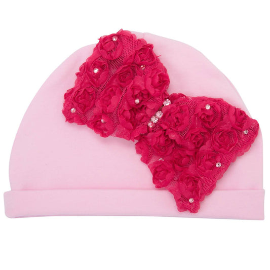 Bari Lynn - Bari Lynn "Ella" Hat with Hot Pink Rosette Bow with Crystal Sparkle