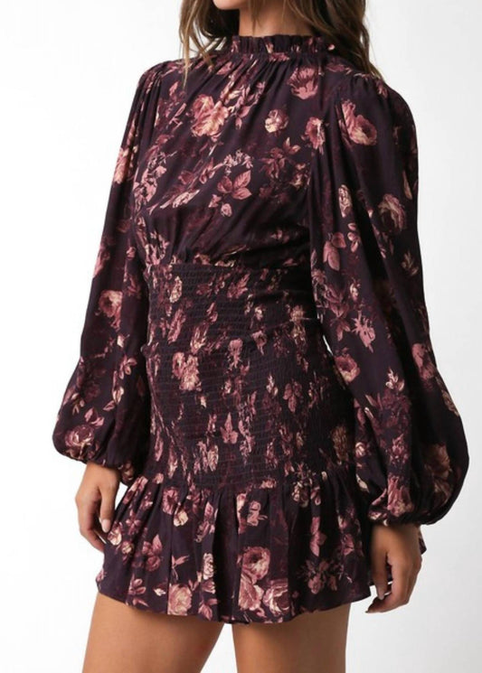 Olivaceous - Smocked Waist Puff Sleeve Mini Dress