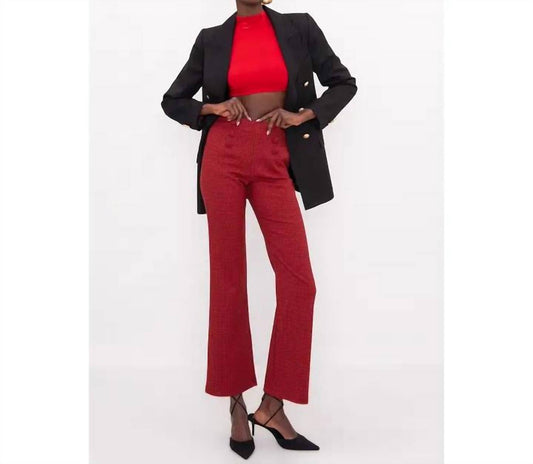 Bsl - Red High Waist Buttoned Straight Trousers