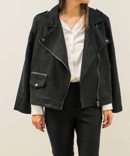 White Birch - Faux Suede Zip Up Moto Jacket