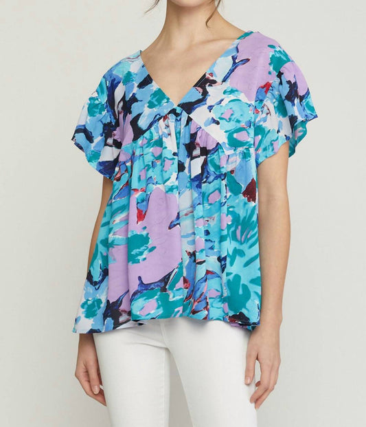Entro - Floral Babydoll Ruffle Sleeve Top