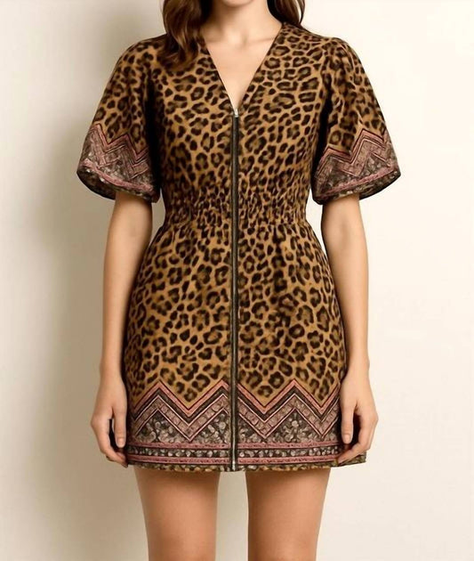 Fate - Animal Motif Border Print Cinched Waist Mini Dress