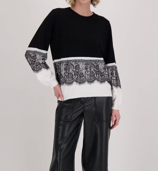 Gabby Isabella - Contrast Lace Panel Sweater Top