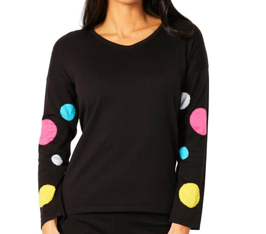 V-Neck Polkadot Detail Sleeve Top