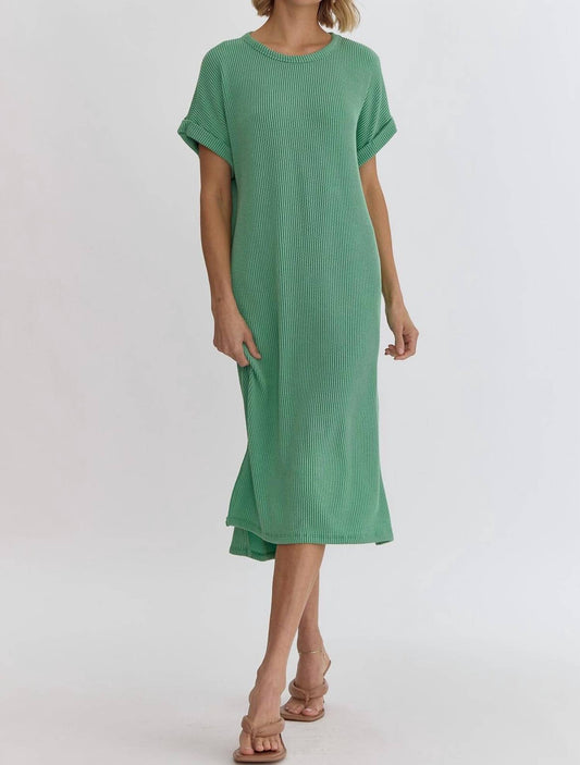 Entro - Ribbed Short Sleeve Midi Dress