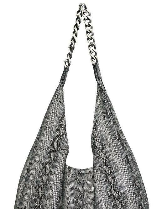 Streets Ahead - Women's Leather Chain Detail Hobo Bag