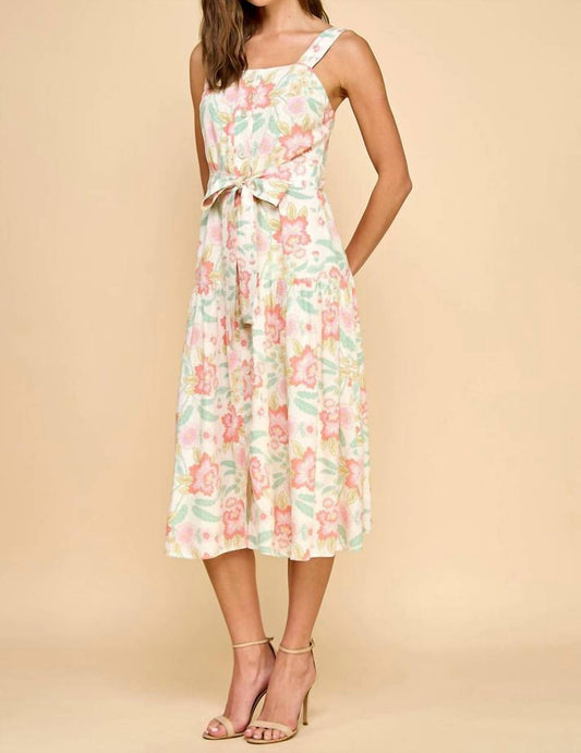 Tcec - Floral Print Button Down Flowy Hem Midi Dress