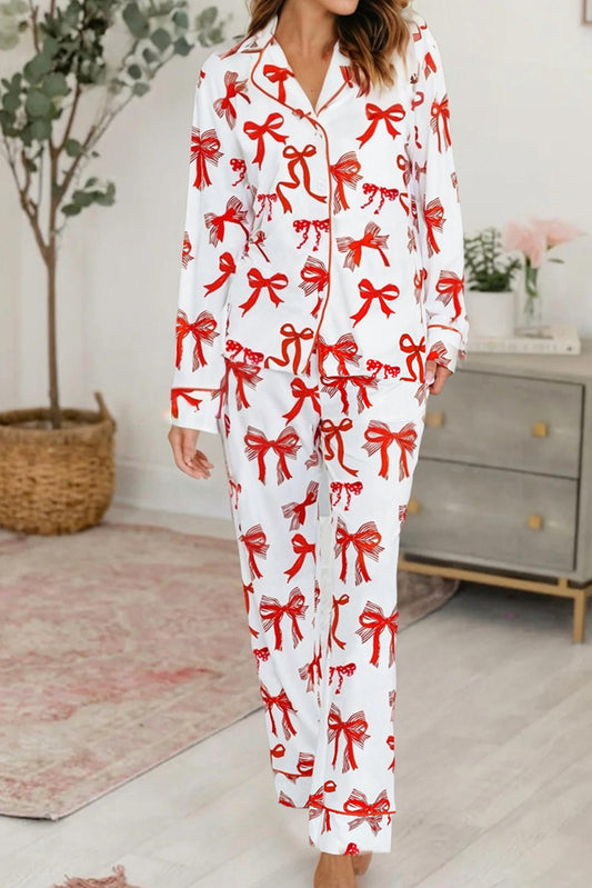 Little Daisy Closet - Christmas Bow Print Long 2-Pieces Pajama Set