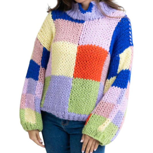 Karlie - COLORBLOCK CROCHET MOCK SWEATER
