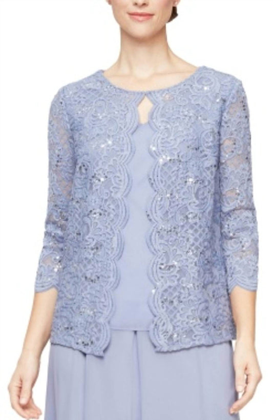 Alex Evenings - Sequin Lace Chiffon Scallop Trim Detail Faux Twinset