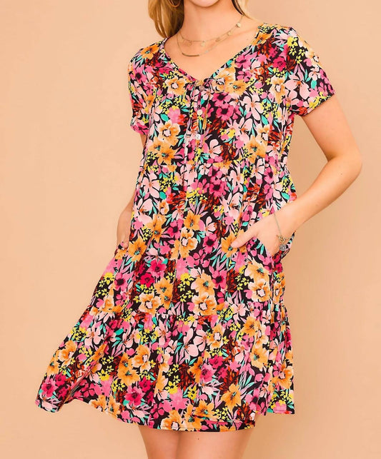 Cozy Co. - Floral Short Sleeve Tiered Dress