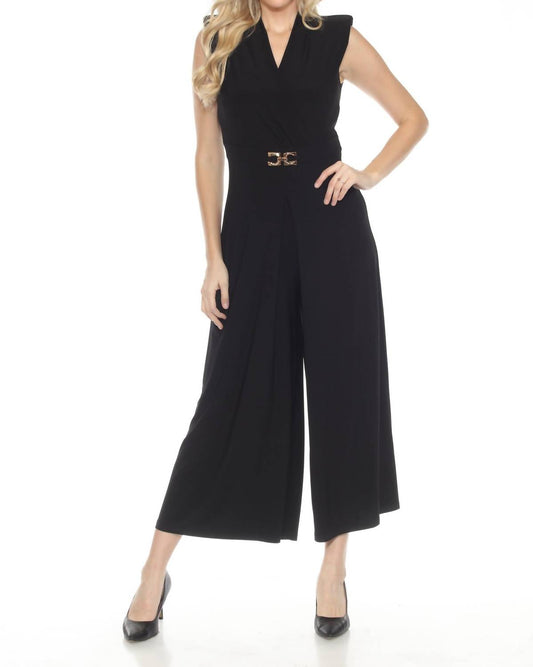 Joseph Ribkoff - Wrap Neck Cropped Wide Leg Jumpsuit