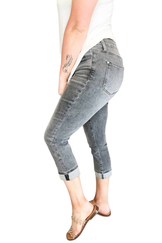 Judy Blue - High Waist Cuffed Button Fly Capri Pants