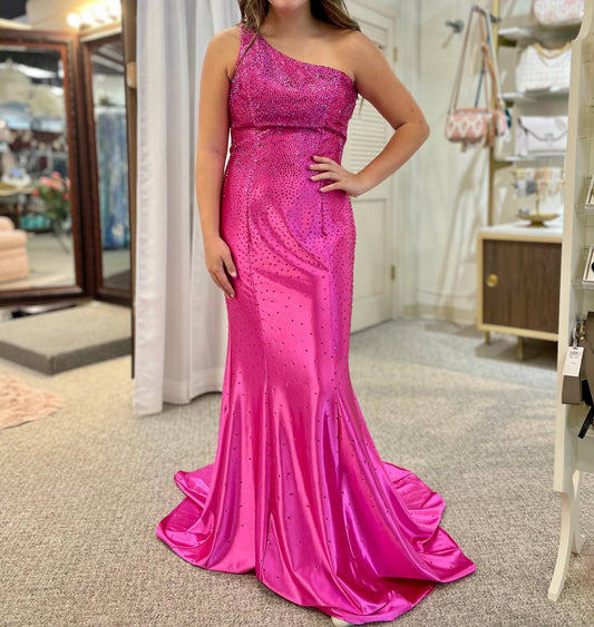 Faviana - Beaded One Shoulder Long Dress