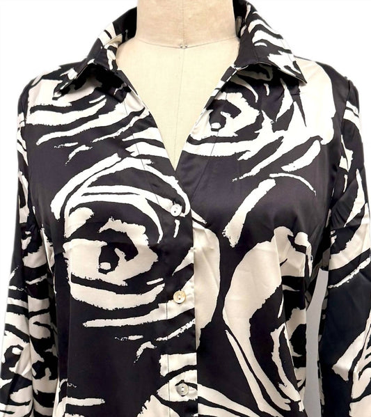 Paparazzi - Women's Satin Print Button Front Shirt