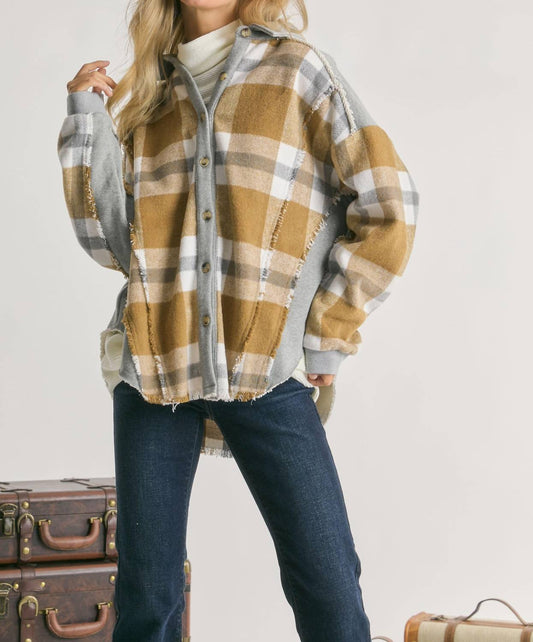 Davi & Dani - Mixed Plaid Button Front Jacket