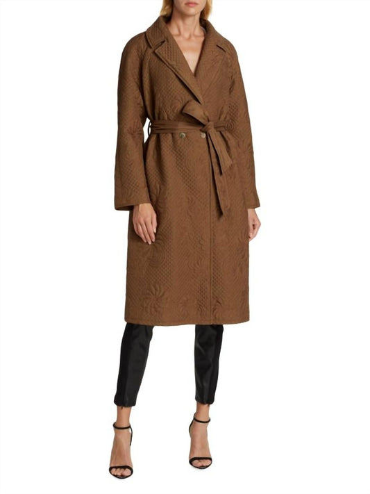 Elie Tahari - Women's Quilted Floral Stitch Wrap Coat