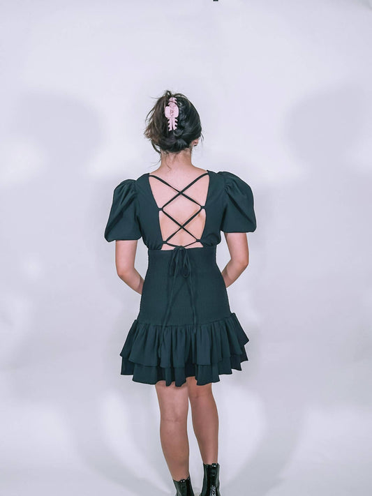 Lena - Smocked Bodice With Puffy Sleeves Mini Dress