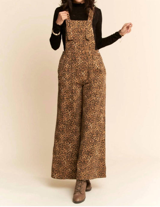 Davi & Dani - Animal Printed Denim Wide Open Leg Overall Pants