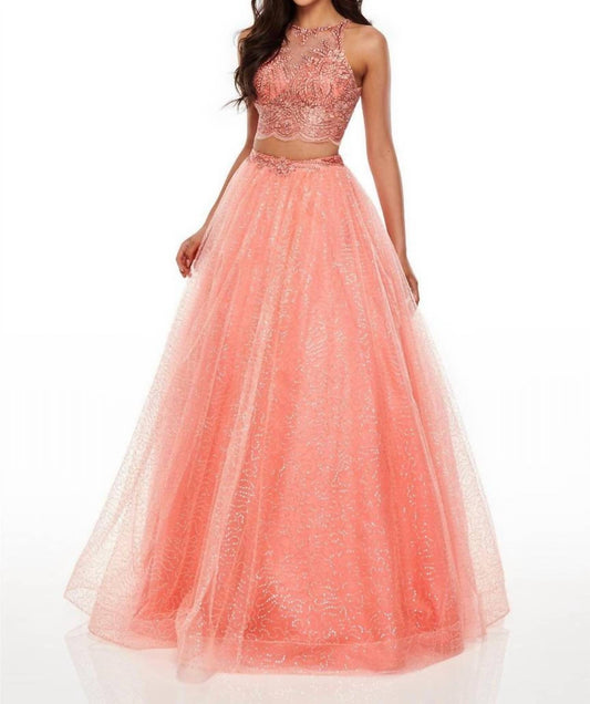 Rachel Allan - Embroidered Two-piece Sequin Tulle Prom Gown