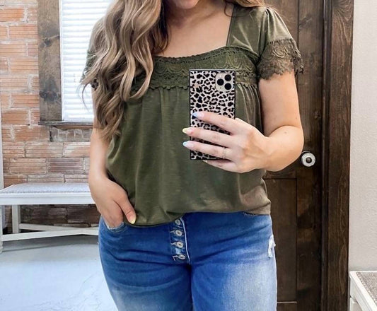 Shewin - Square Neck Lace Patchwork Top