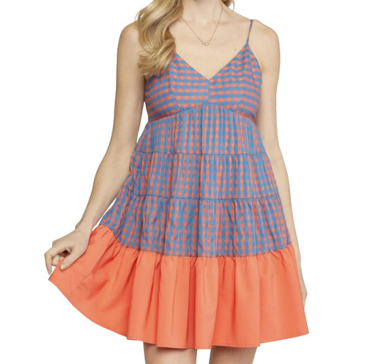 Entro - Gingham Tiered Mini Dress