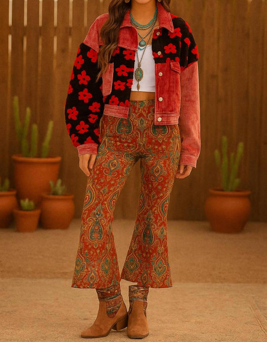 Little Secret Of Mine - Fleur Rouge Sherpa Corduroy Jacket